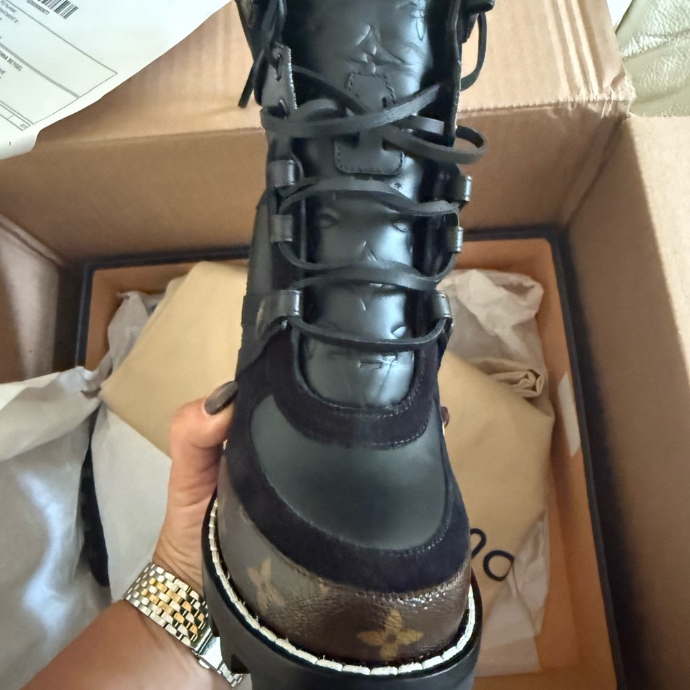 Louis Vuitton Black and Brown Heeled Boots - Picture 4 of 6